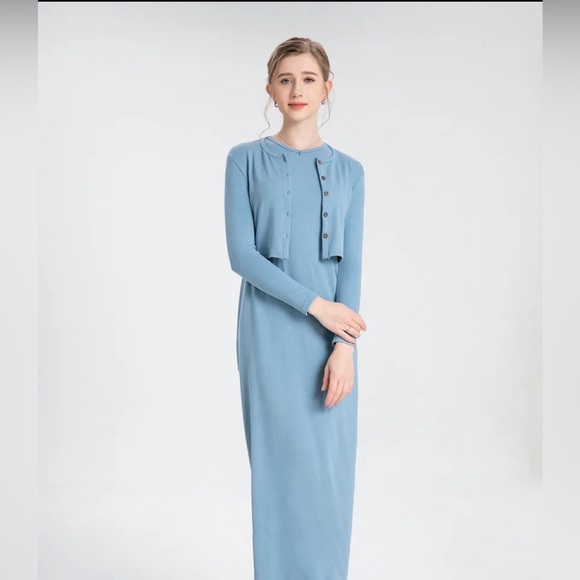 Teal blue sleeves maxi cardigan set - Picture 1 of 5